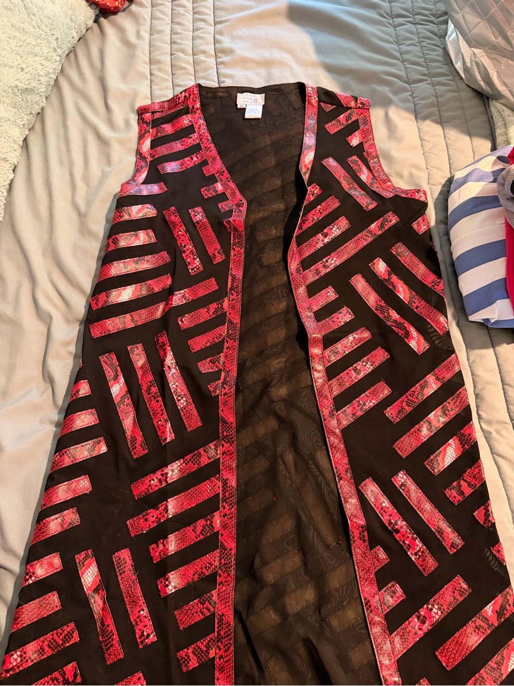Long Black Snakeskin overlay with Red Accent Trim